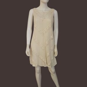 MUSE Cream Ivory Lined Lace Sleeveless Swing Mod Dress